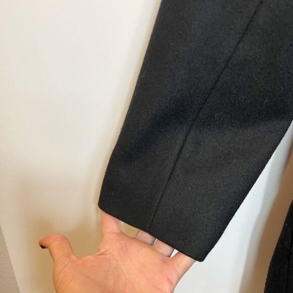 Via Spiga Black Wool Coat With Gold Full Zip & Leather Trim Inserts - Picture 13 of 13